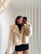 Beige fur lapel jacket