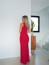 Long dress burgundy asym burgundy ring