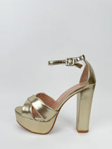 Golden crossed platform sandal