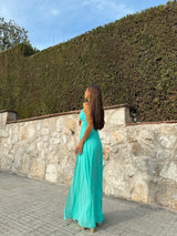 Turquoise crepe peak dress