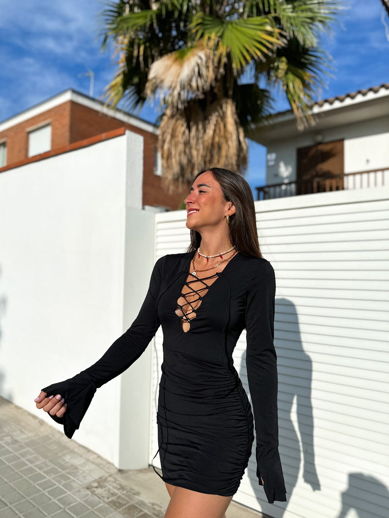 Black intertwined neckline dress