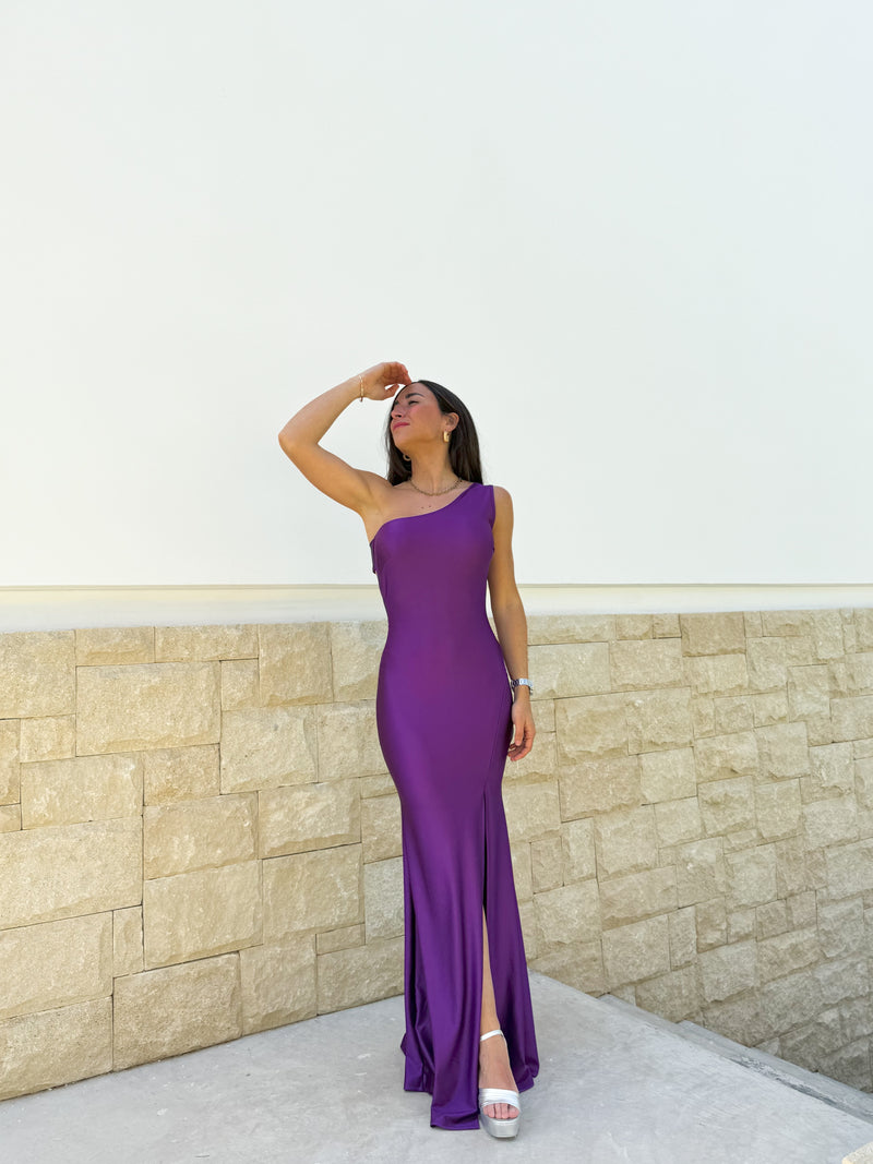 Asym dress purple knot back