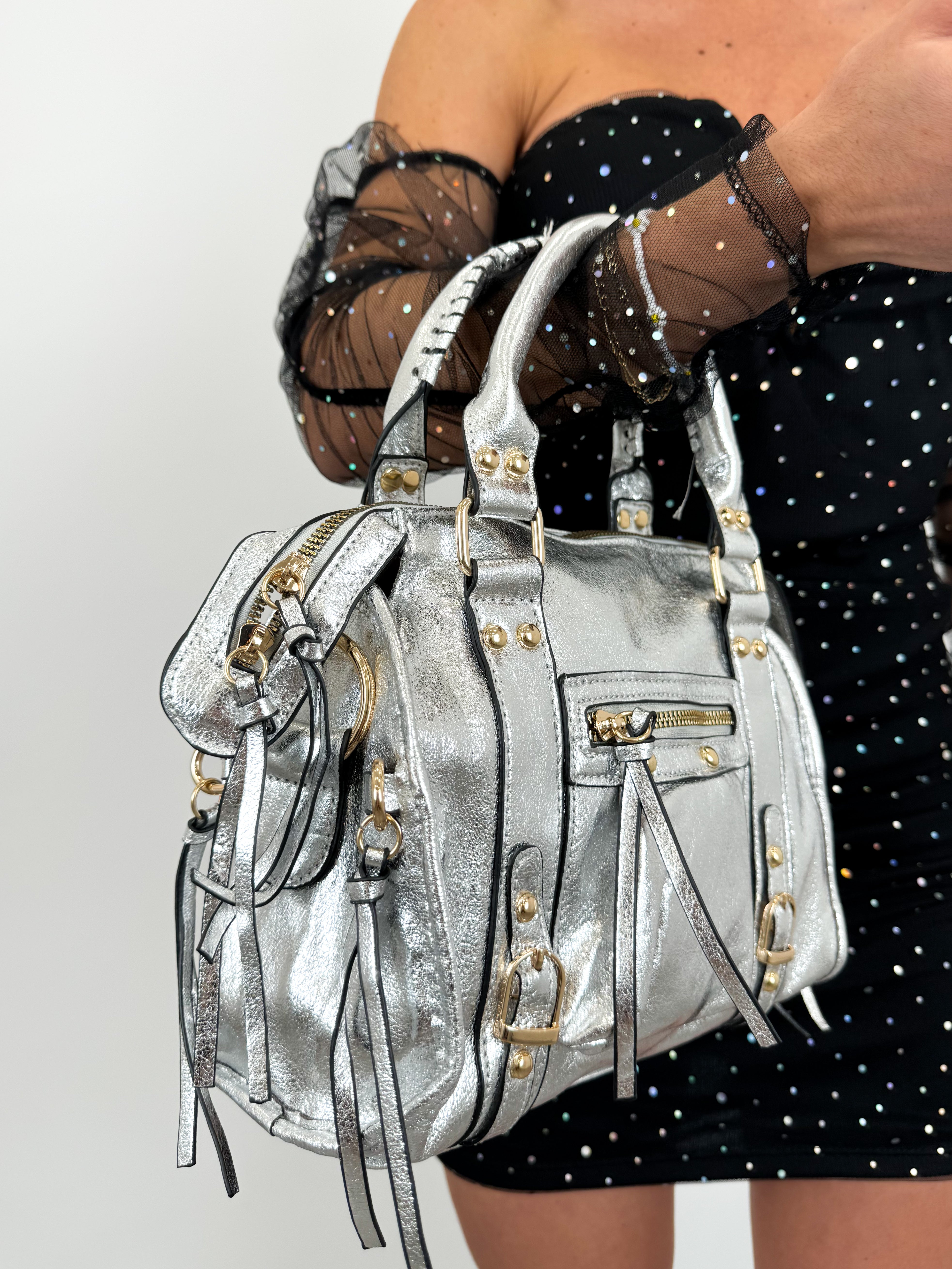 Silver vegan maxi buckle bag