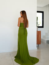 Green asymmetric draped dress