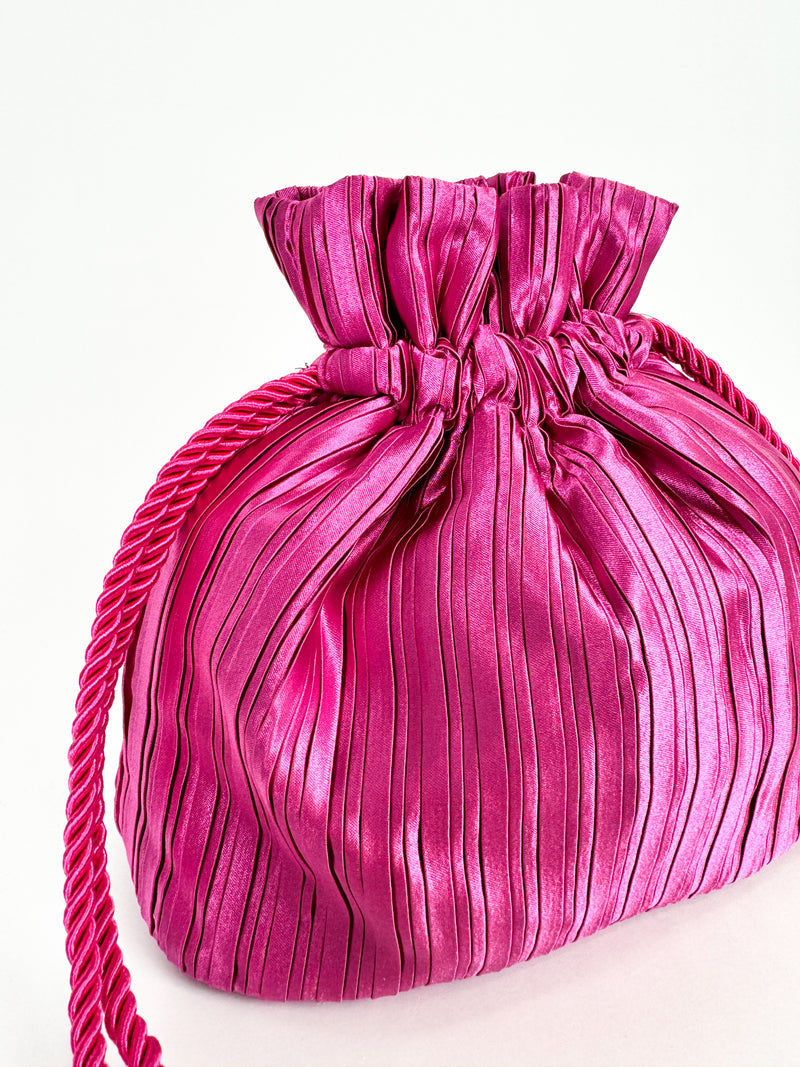 Fuchsia satin clutch bag