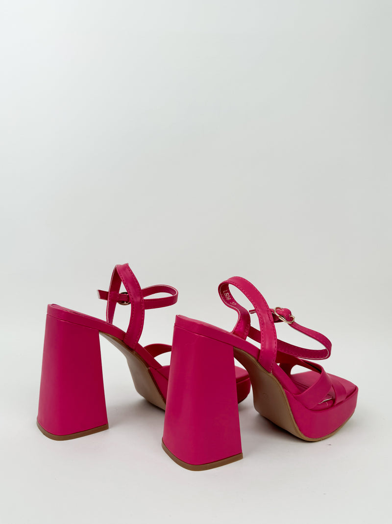 Fuchsia crossed platform sandal