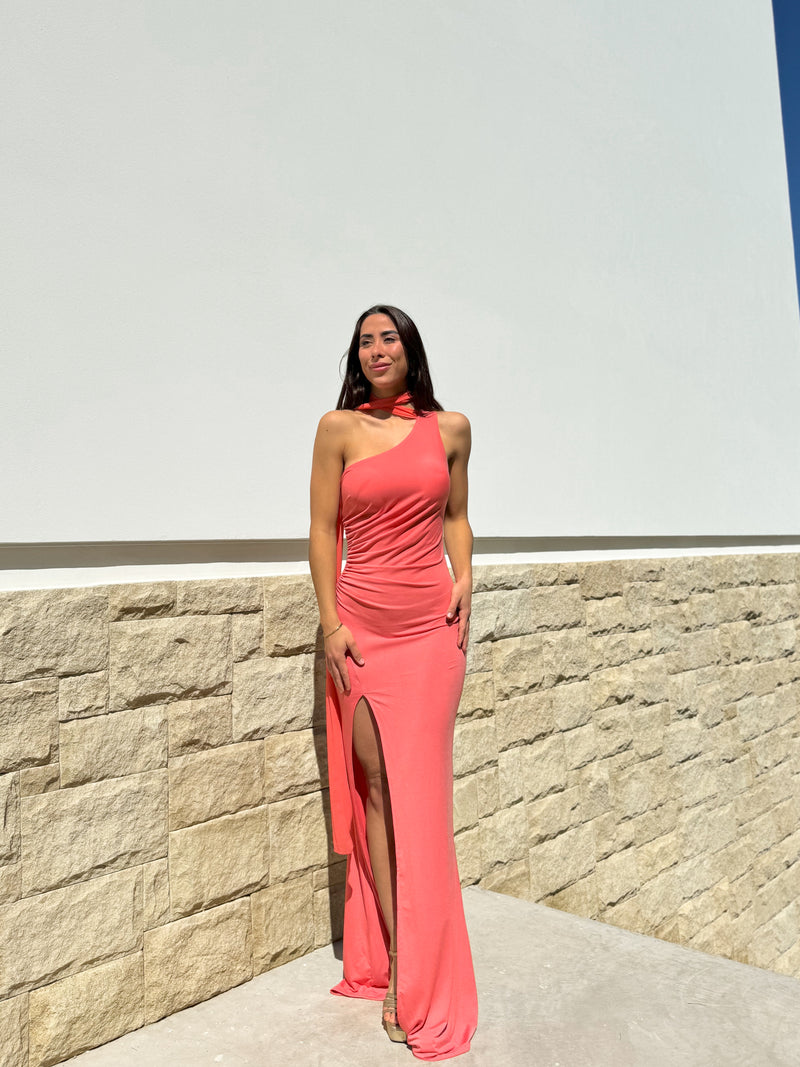 Coral back choker dress