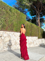 Burgundy crepe flounce dress