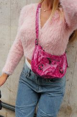 Fuchsia baguette bag with buckles