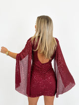 Burgundy sleeves glitter dress