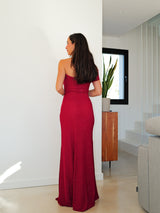 Asym lurex bardot burgundy dress