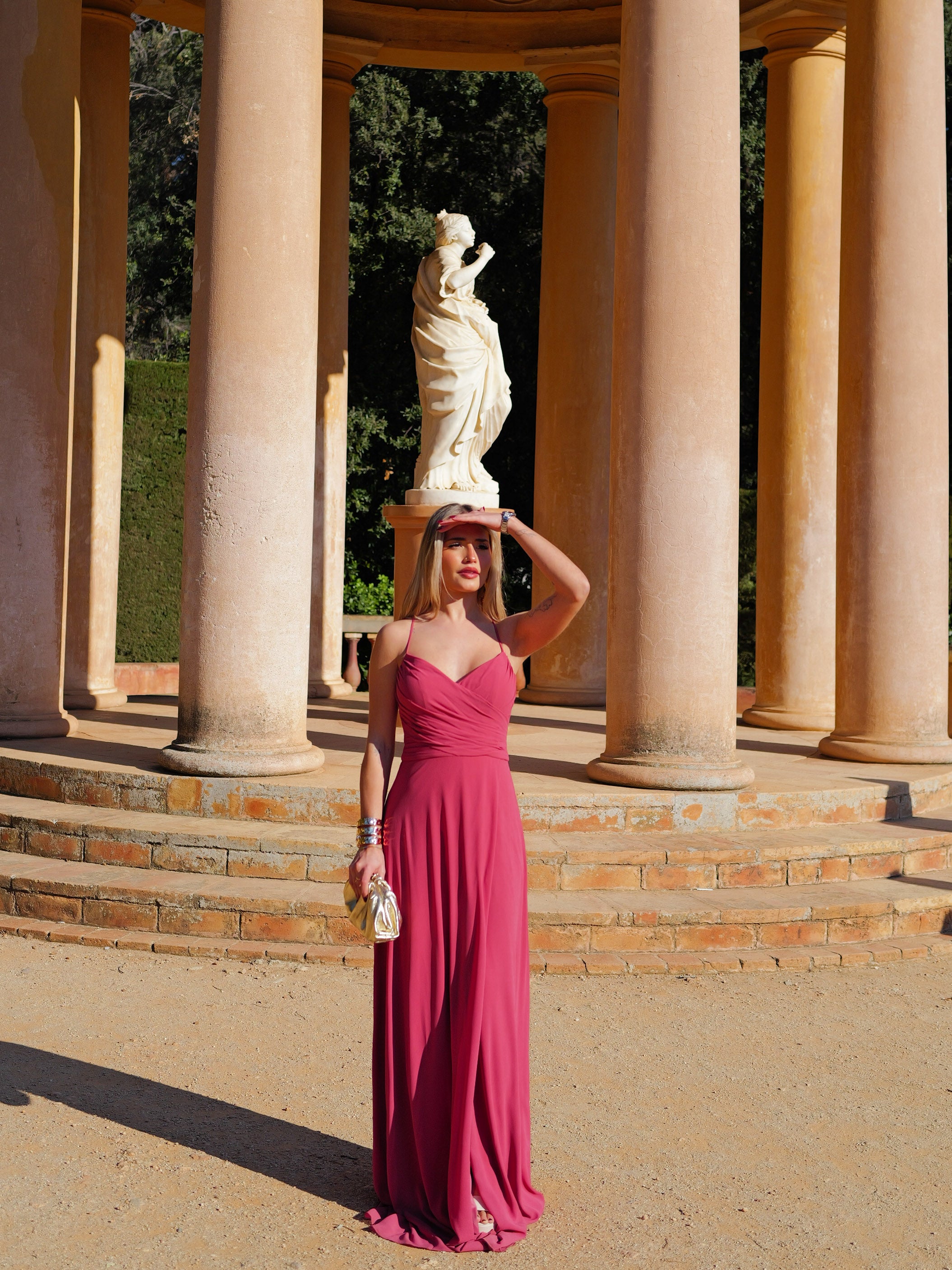 Coral ruffled peak dress