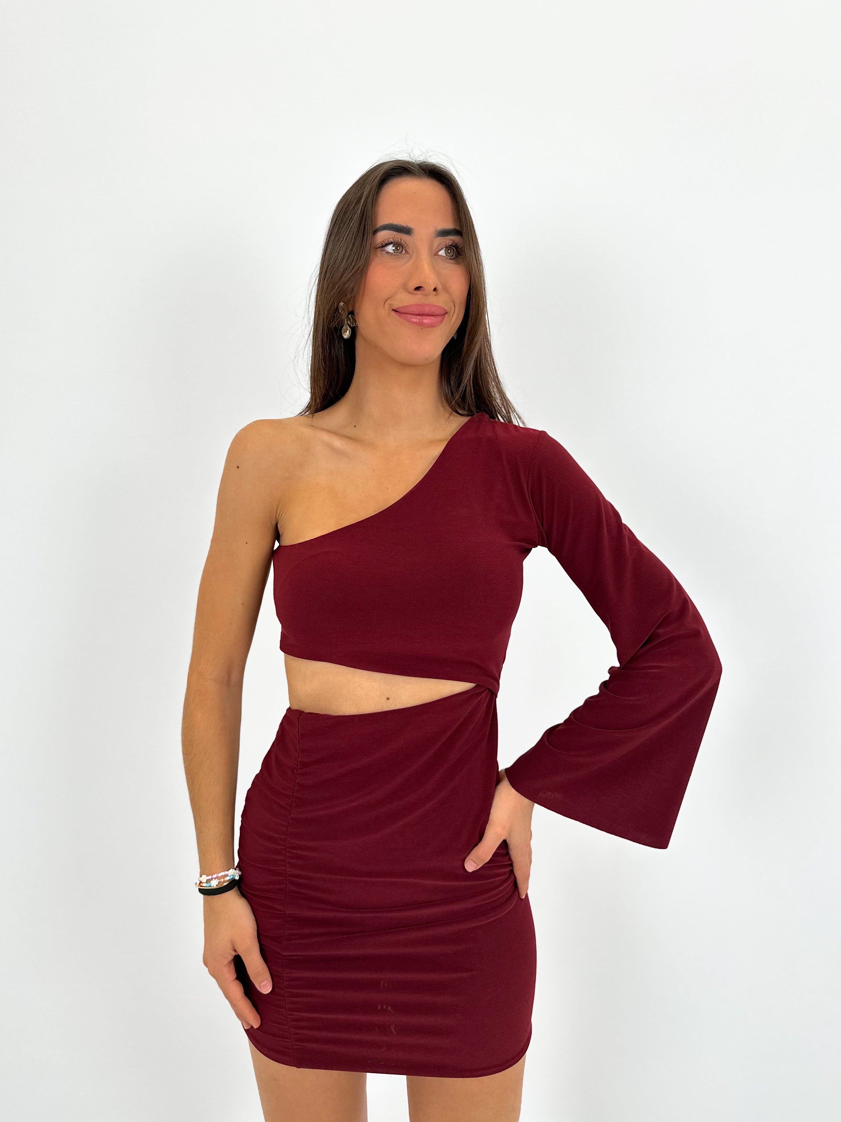 Wine asymmetric mini dress