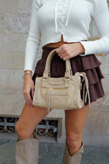 Beige suede leather buckles bag