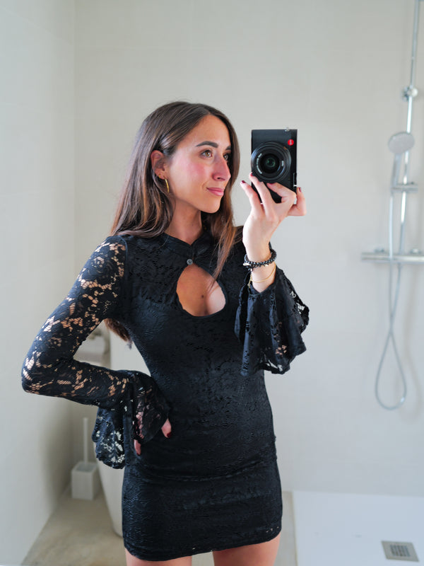 Black oval lace mini dress