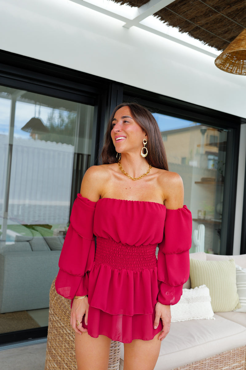 Romantic burgundy mini jumpsuit