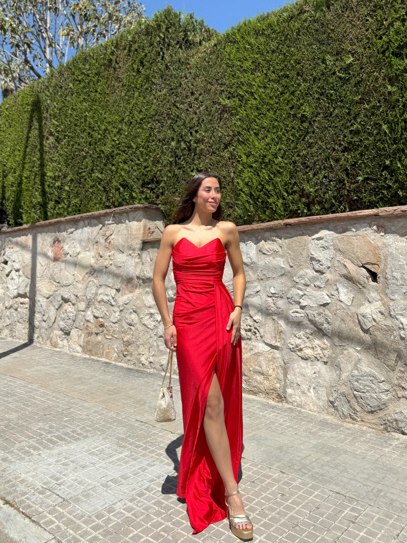 Red bandeau dress