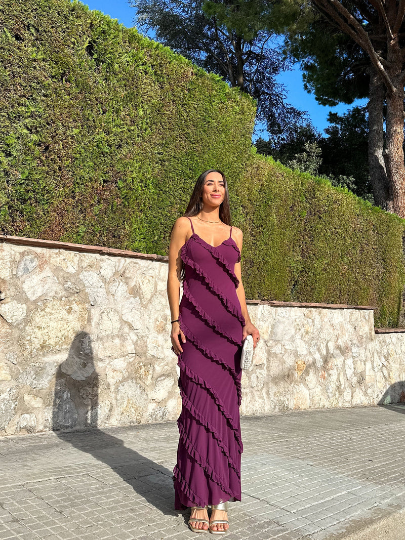 Eggplant crepe ruffles dress