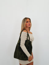 Green fringed suede bag