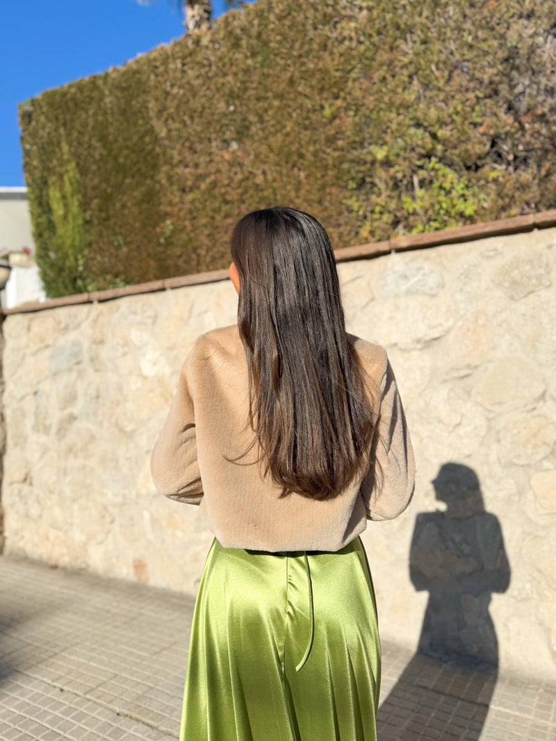 Beige fur crop jacket