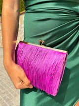 Yellow fringed suede clutch