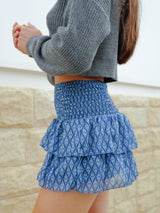 Blue printed mini nest skirt