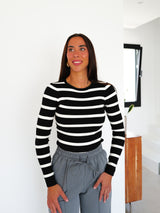 Black striped ribbed sleeve sweater