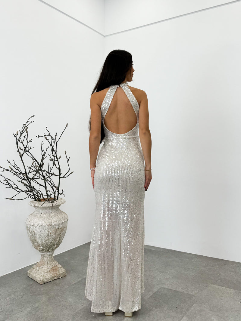 Pearl glitter halter long dress