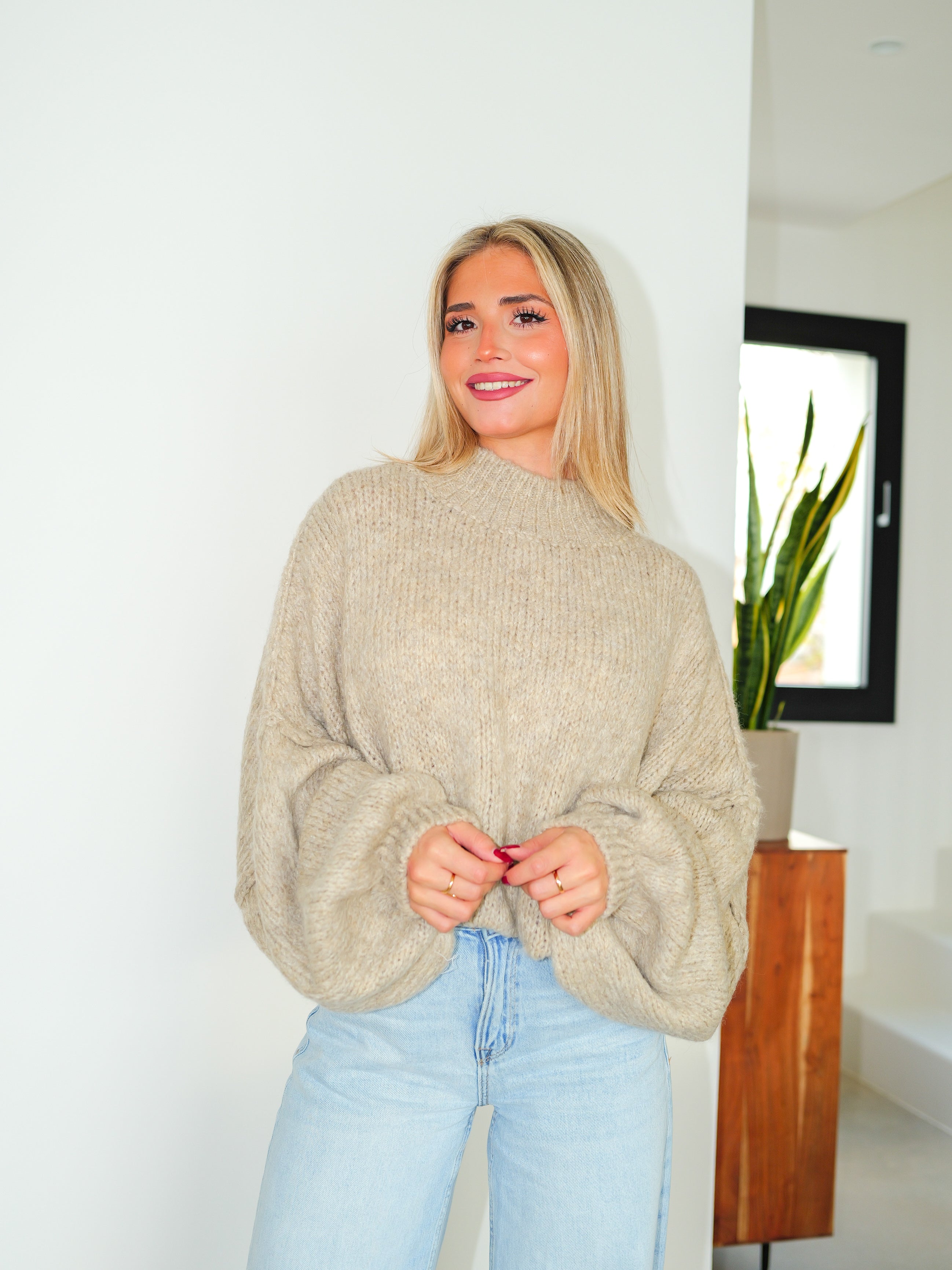 Oversize beige knitted sweater