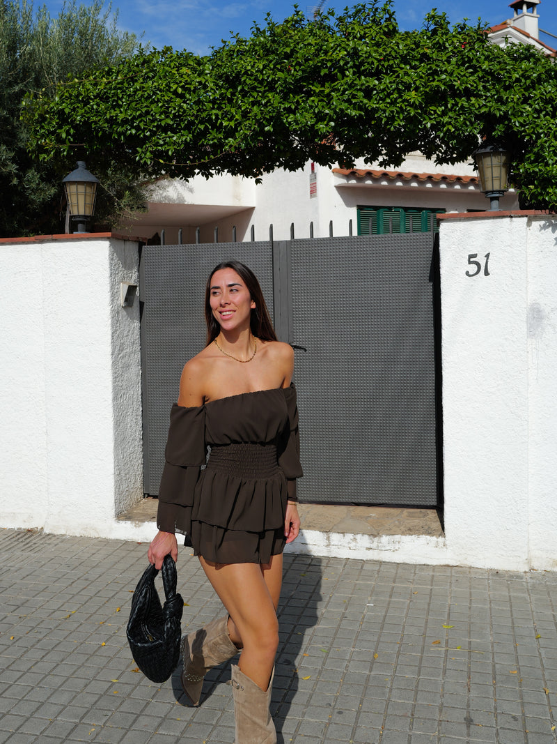 Brown romantic mini jumpsuit