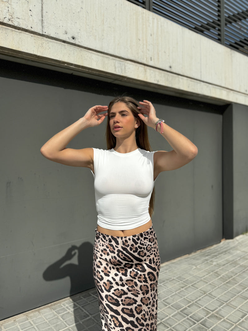 Animal print satin skirt