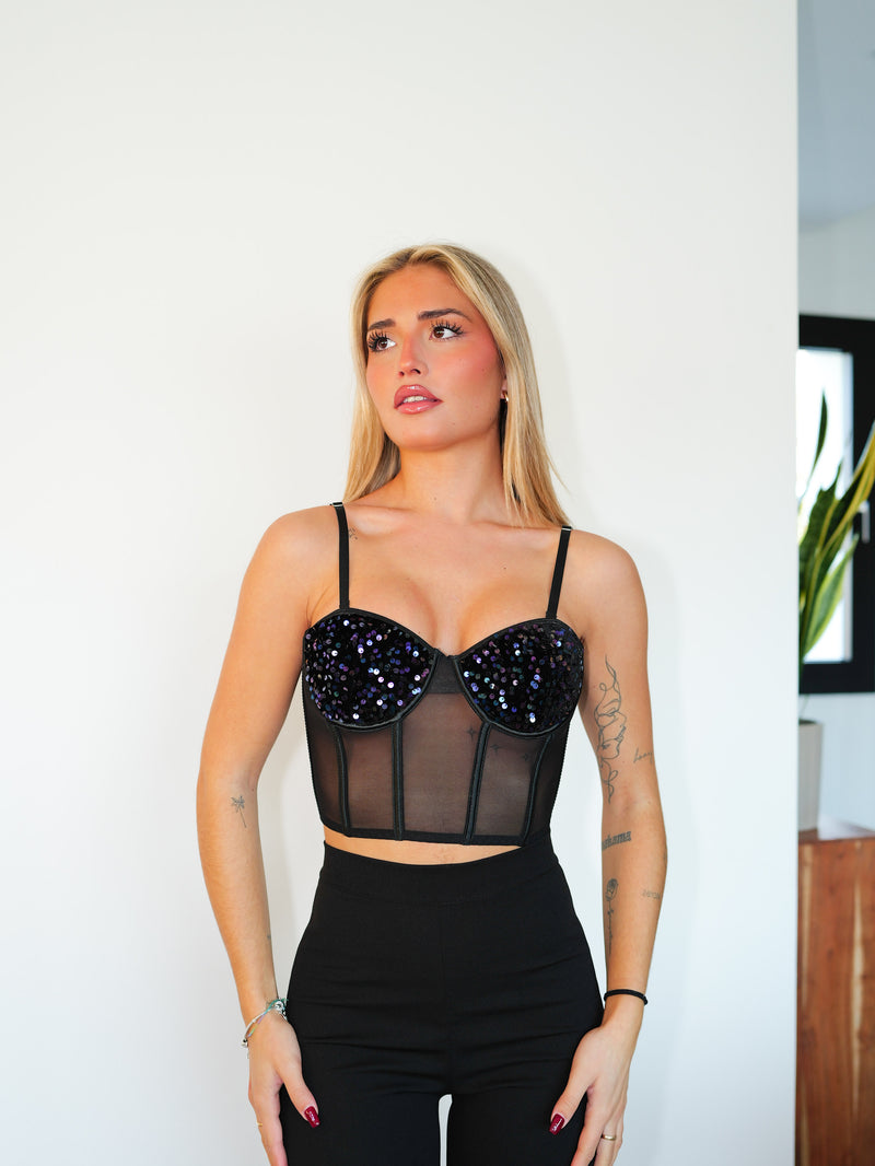 Top velvet brillo negro