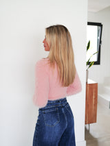 Pink fur zipper sweater