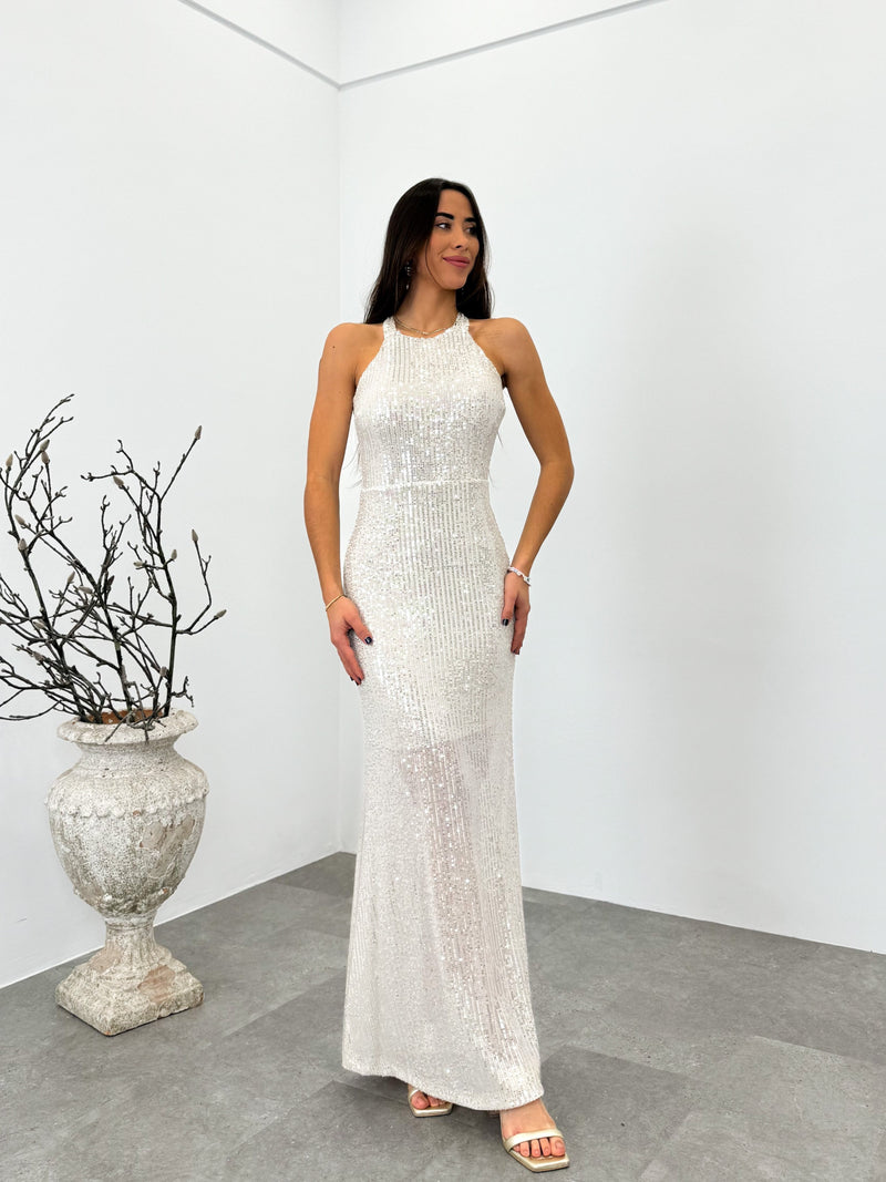 Pearl glitter halter long dress