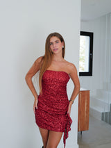 Red ruffle band glitter dress