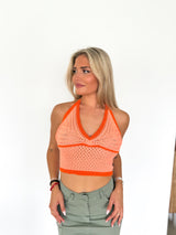 Top crochet contrast peak orange