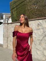 Burgundy satin whale dress