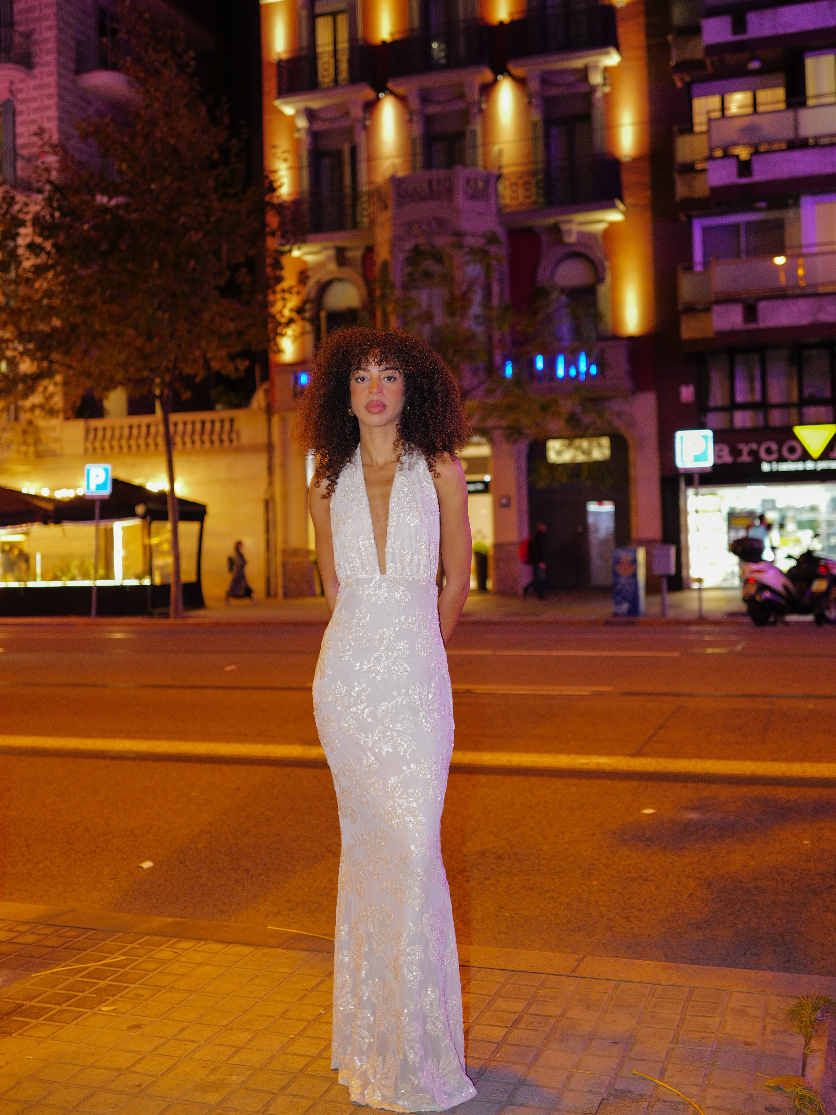 Tulle dress with beige details