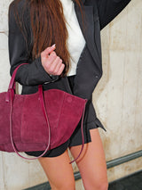 Burgundy suede shopper bag