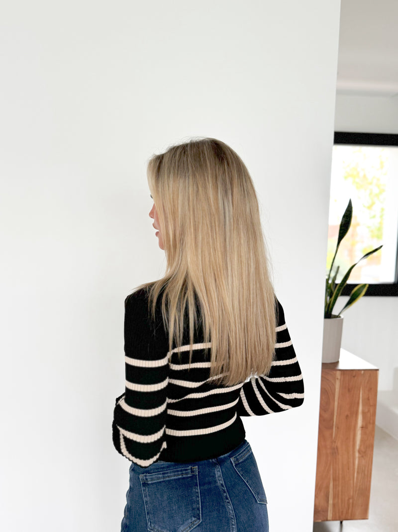 Black striped ribbed sweater