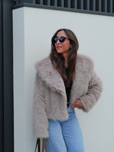 Gray lapel fur jacket