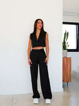 Black cropped suit set