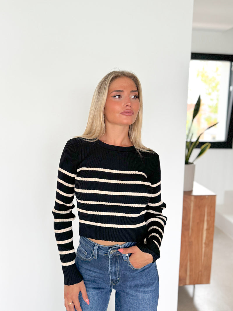 Black striped ribbed sweater