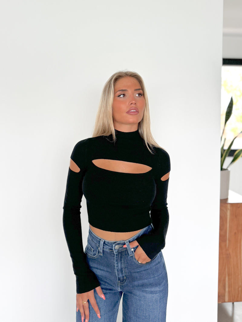 Black slit sweater