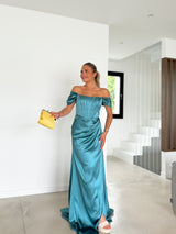 Petrol satin whale dress