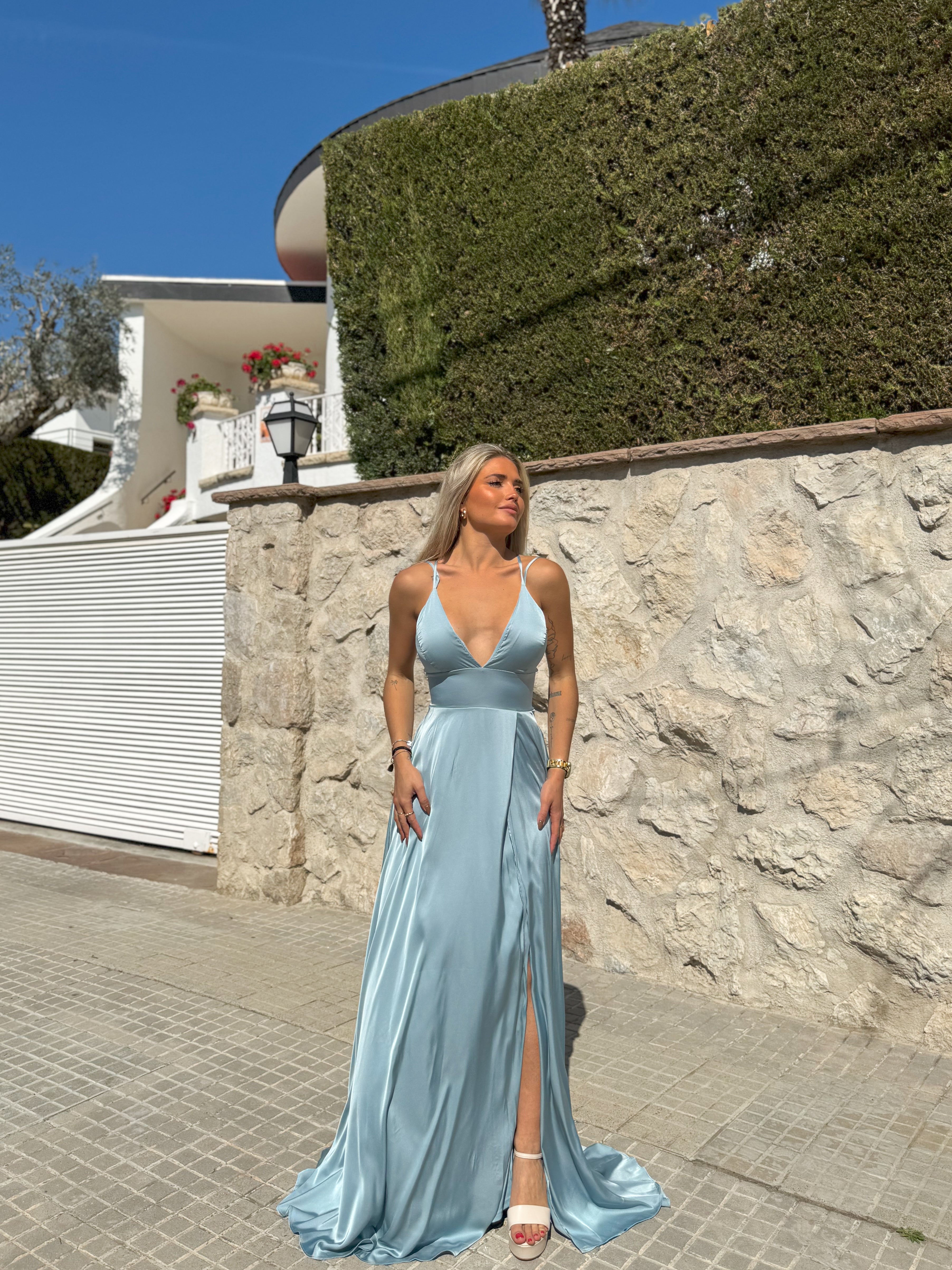 Light blue interlaced satin dress