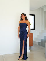 Corset dress satin knot navy