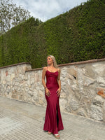 Corset satin long dress burgundy