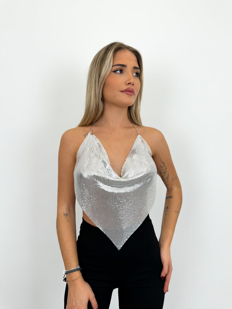 Crop top shiny silver triangle