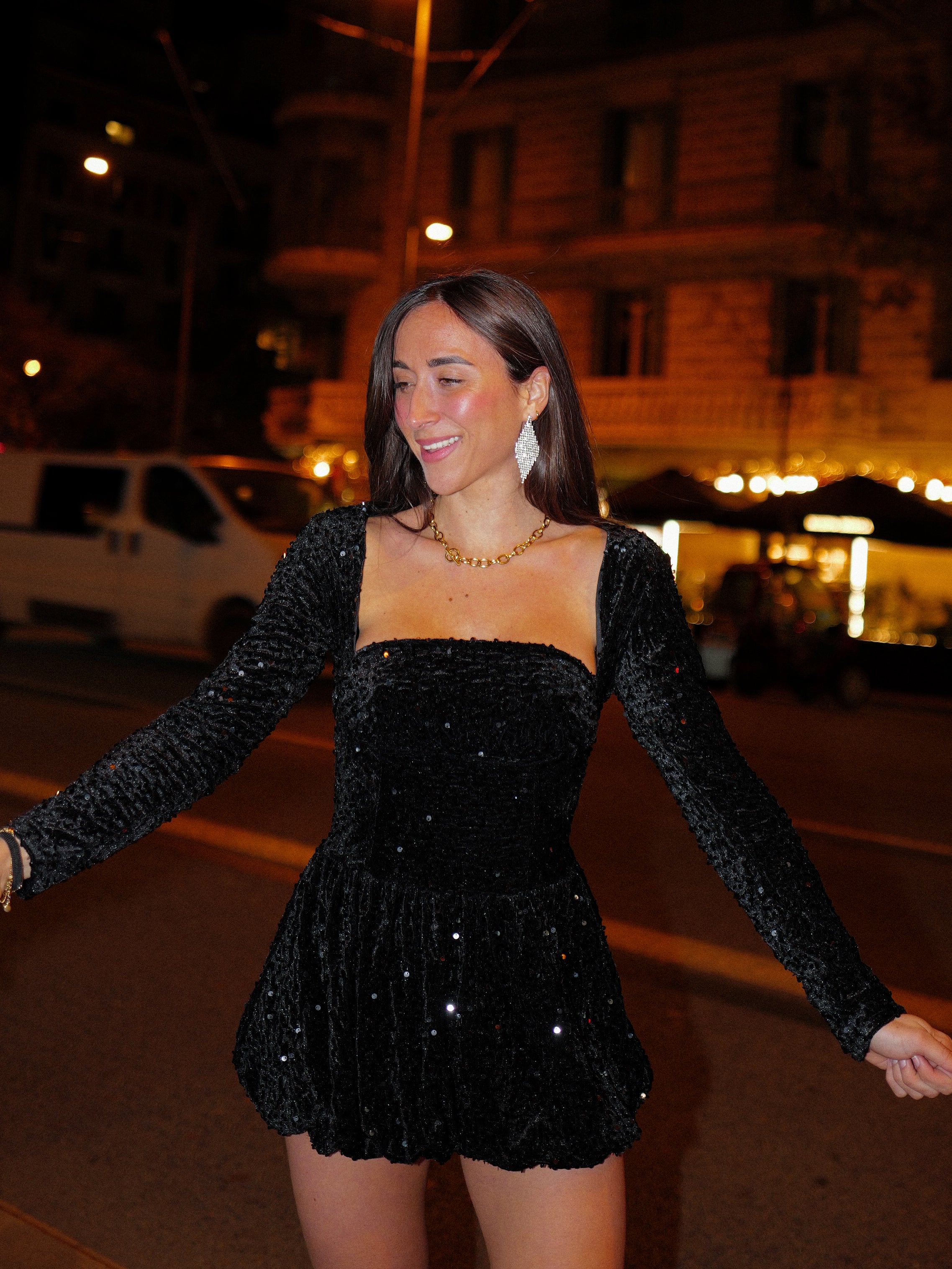 Pompous black velvet sequin dress